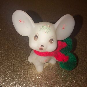 Vintage hand painted signed Fenton Christmas Mouse